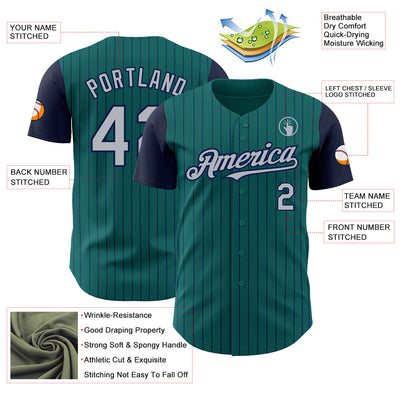 Custom Teal Navy Pinstripe Gray Authentic Two Tone Baseball Jersey
