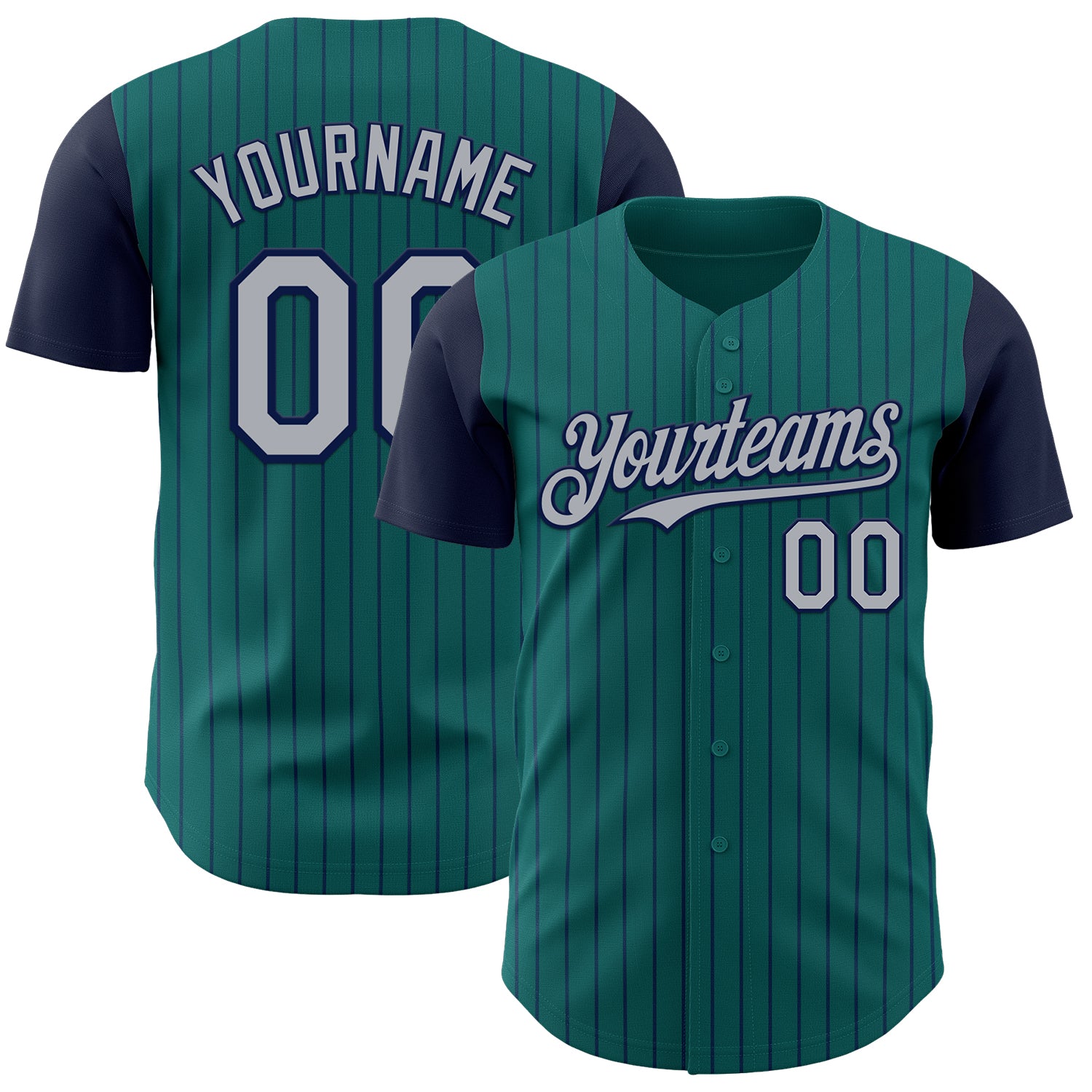 Custom Teal Navy Pinstripe Gray Authentic Two Tone Baseball Jersey