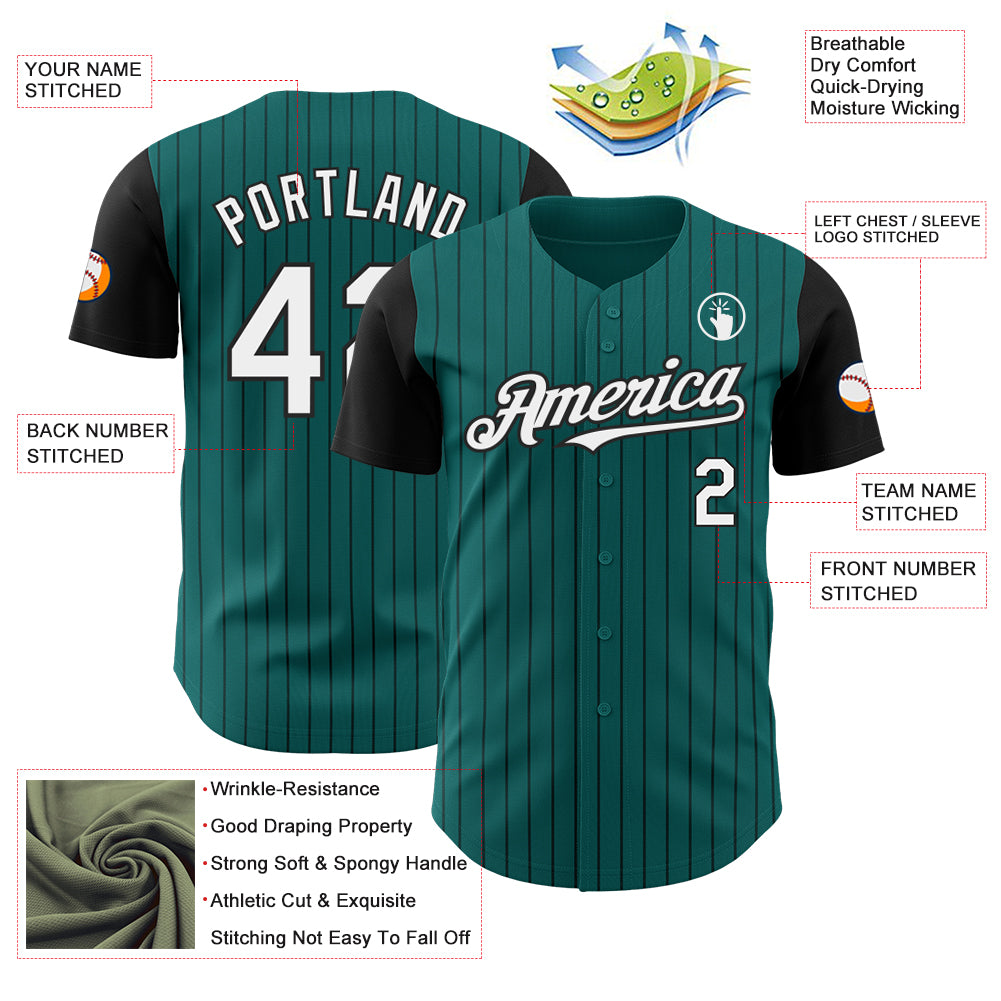 Custom Teal Black Pinstripe White Authentic Two Tone Baseball Jersey