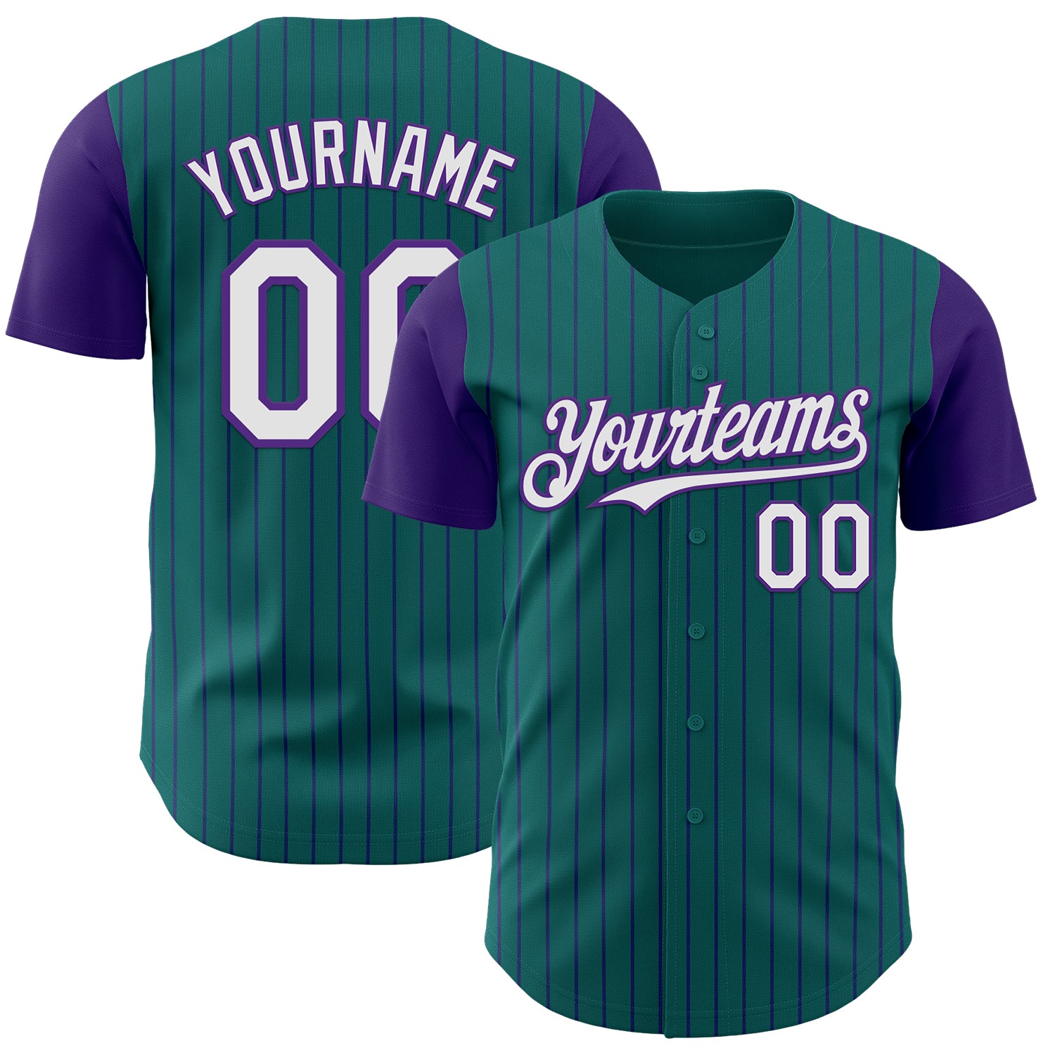 Custom Teal Purple Pinstripe White Authentic Two Tone Baseball Jersey