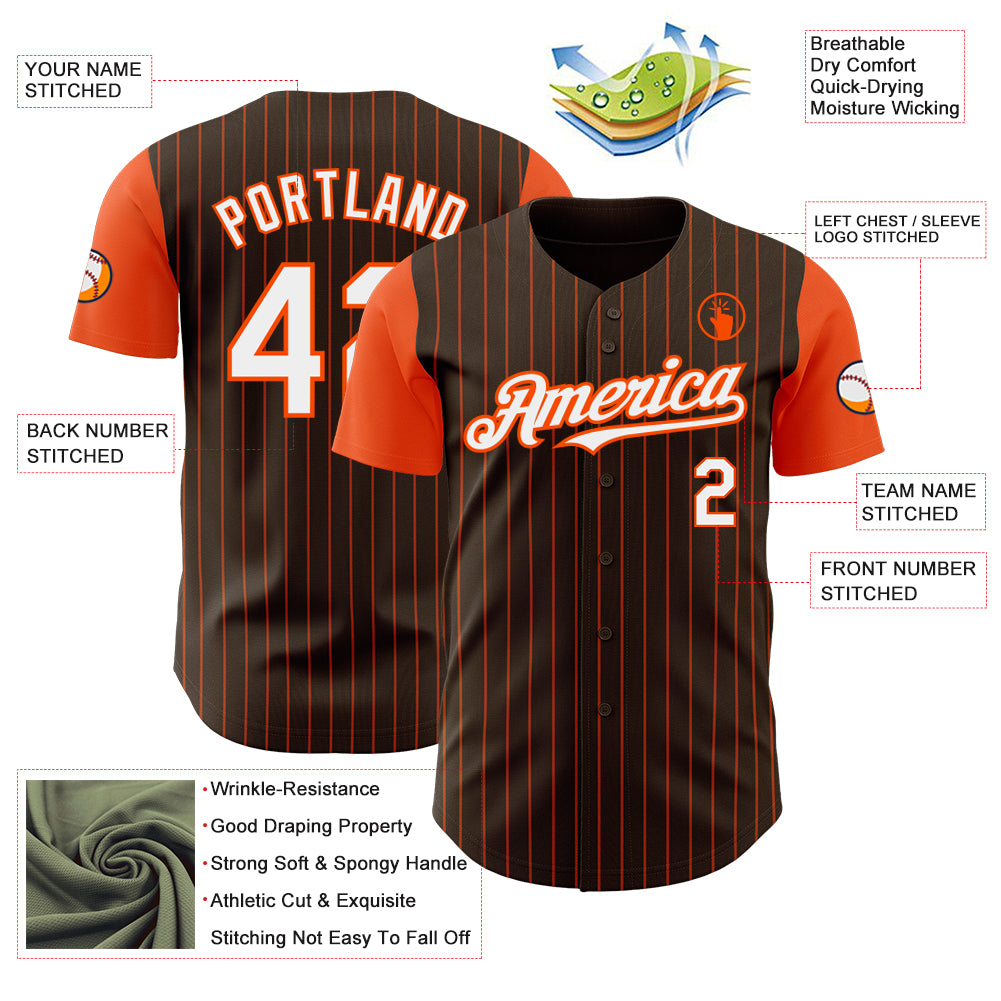 Custom Brown Orange Pinstripe White Authentic Two Tone Baseball Jersey