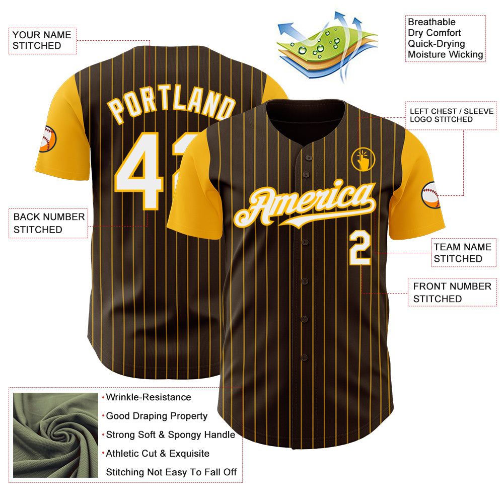 Custom Brown Gold Pinstripe White Authentic Two Tone Baseball Jersey