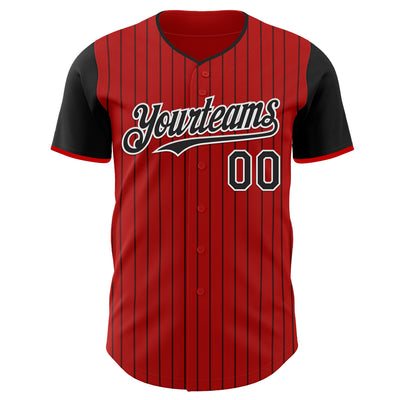 Custom Red Black Pinstripe White Authentic Two Tone Baseball Jersey