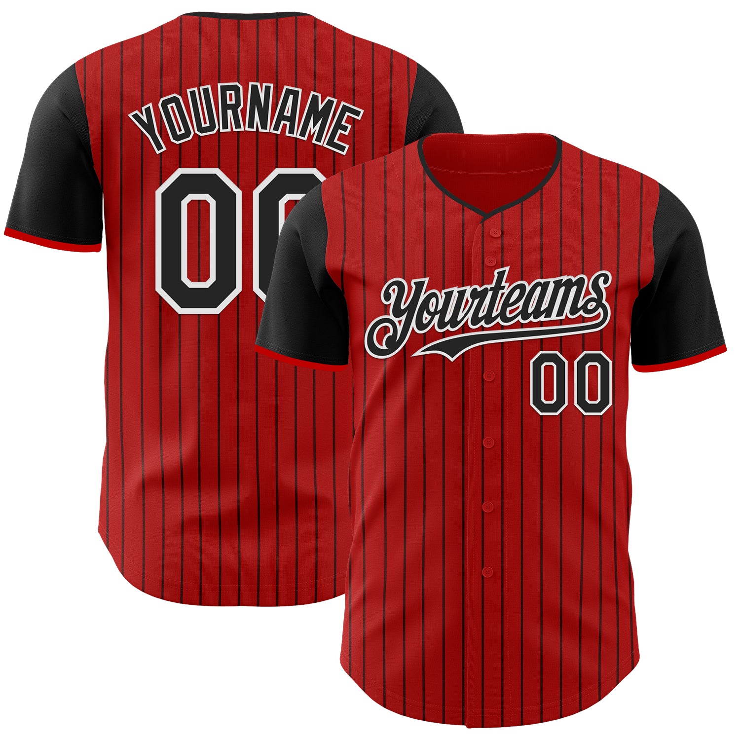 Custom Red Black Pinstripe White Authentic Two Tone Baseball Jersey