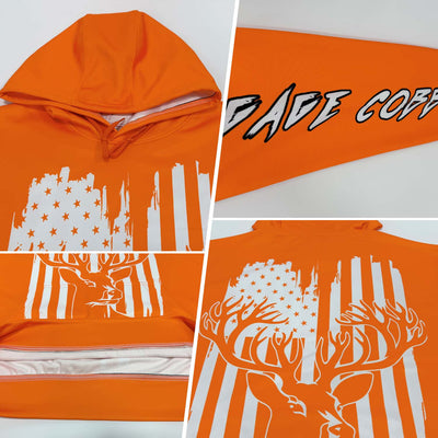 Custom Bay Orange White-Black 3D American Flag And Deer Hunting Sports Pullover Sweatshirt Hoodie