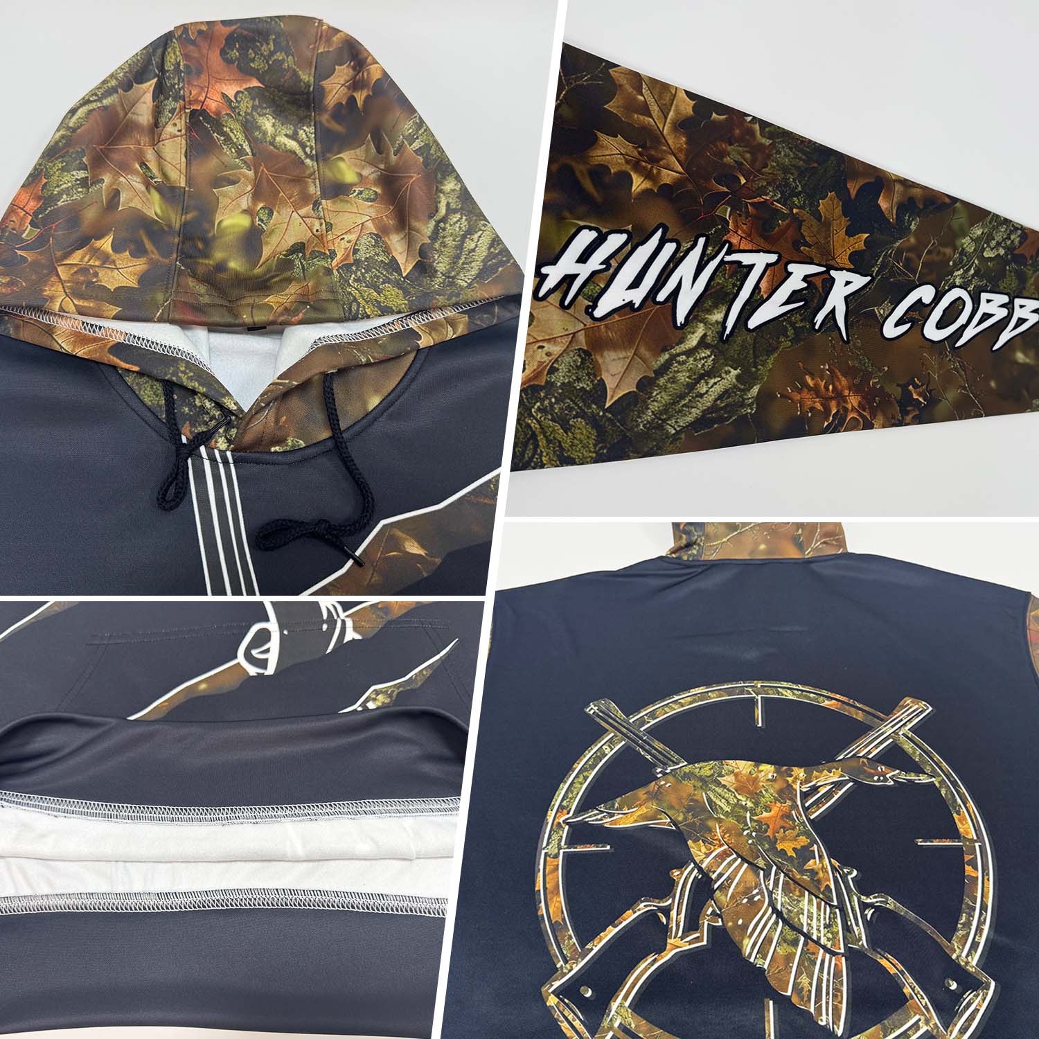 Custom Black White-Camo 3D Duck Gun Hunting Sports Pullover Sweatshirt Hoodie