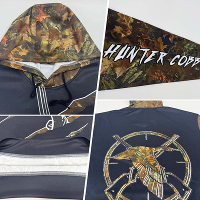 Custom Black White-Camo 3D Duck Gun Hunting Sports Pullover Sweatshirt Hoodie