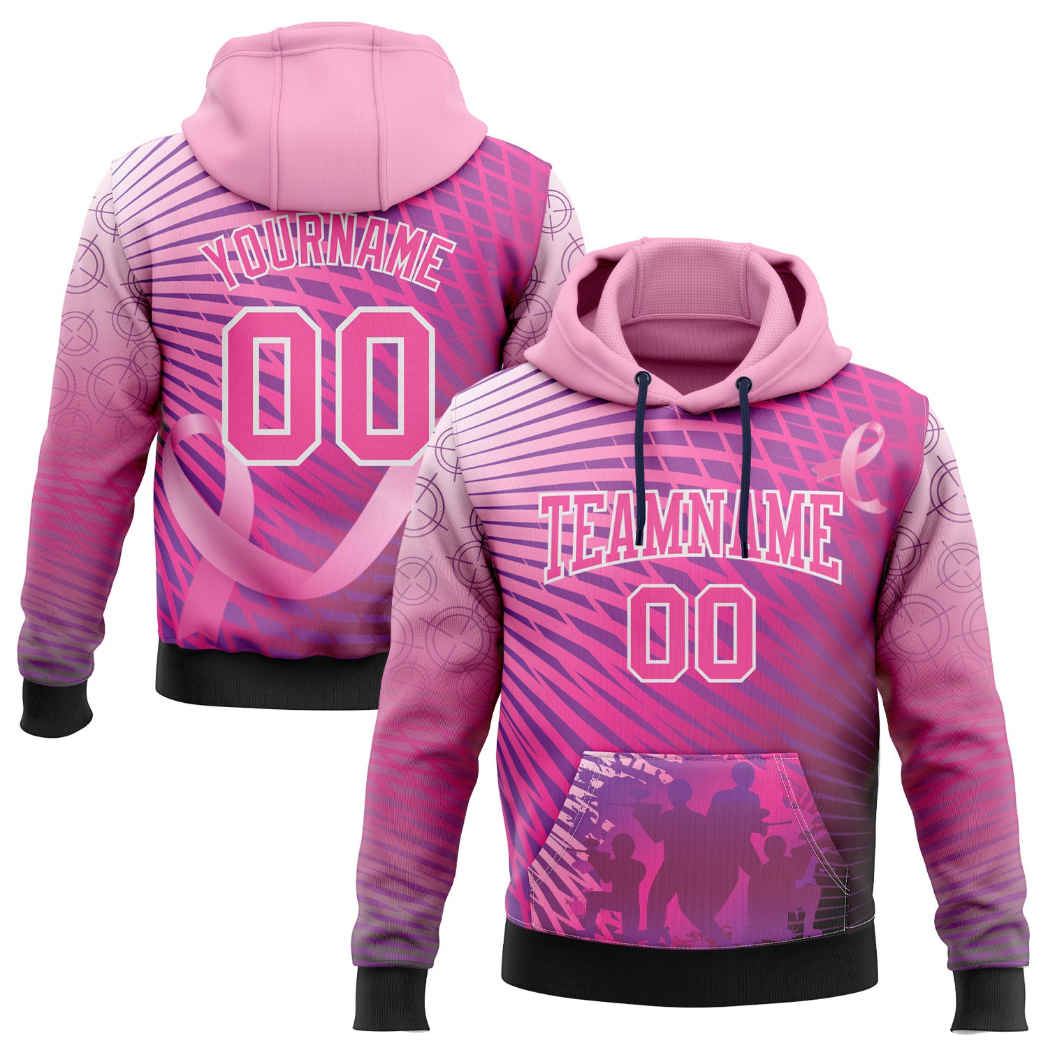 Custom Pink Black-White Nasty Boyz Paintball Breast Cancer Sports Pullover Sweatshirt Hoodie