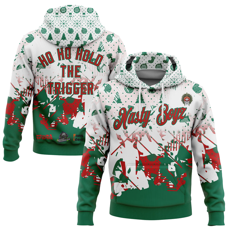 Custom White Red-Kelly Green Nasty Boyz Paintball Christmas Sports Pullover Sweatshirt Hoodie