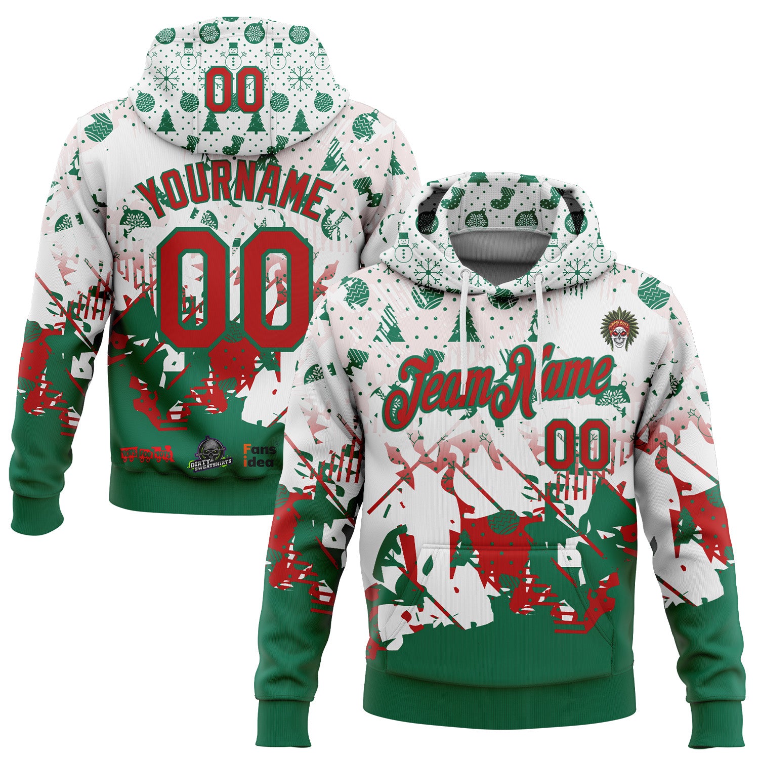 Custom White Red-Kelly Green Nasty Boyz Paintball Christmas Sports Pullover Sweatshirt Hoodie