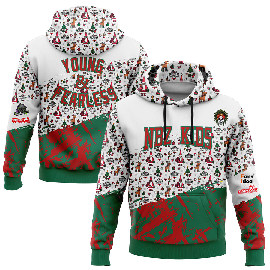 Custom White Red-Kelly Green Nasty Boyz Paintball Christmas Sports Pullover Sweatshirt Hoodie