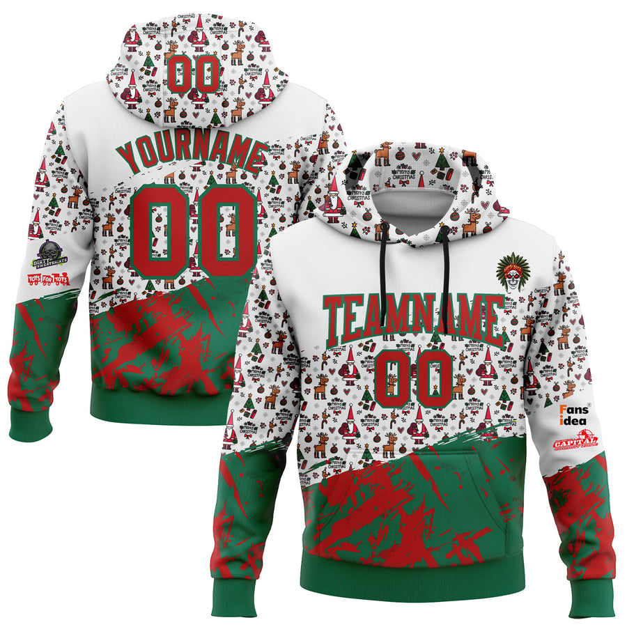 Custom White Red-Kelly Green Nasty Boyz Paintball Christmas Sports Pullover Sweatshirt Hoodie