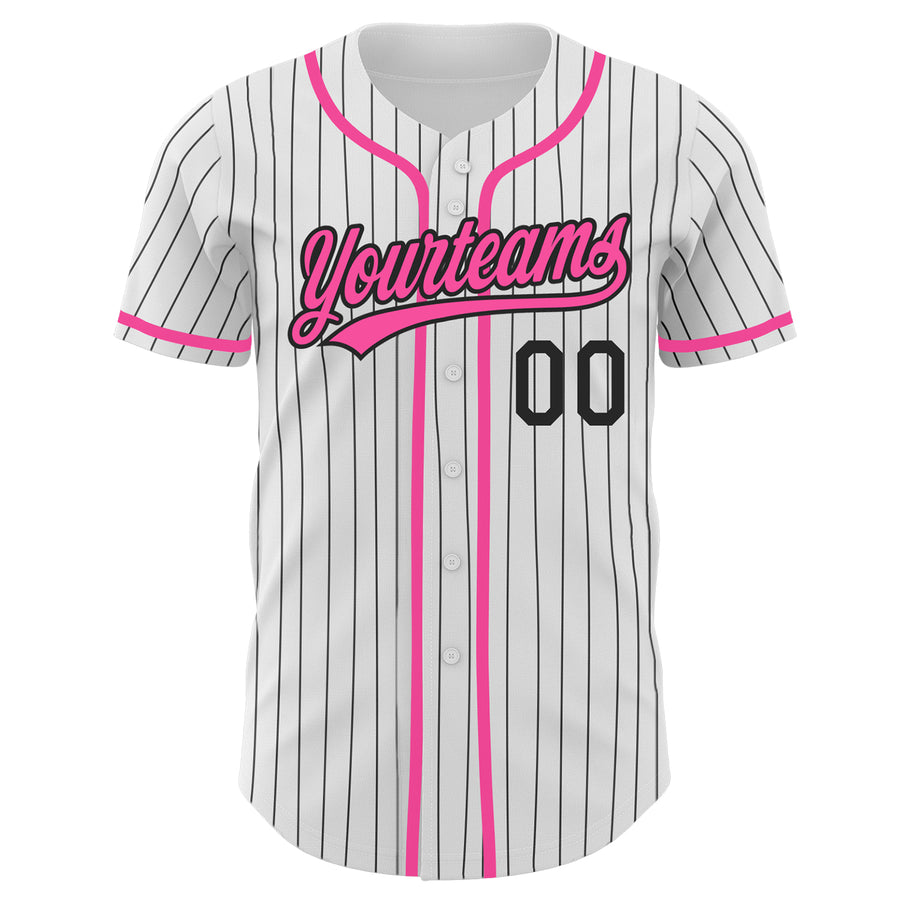 Custom White Black Pinstripe Pink Authentic Baseball Jersey