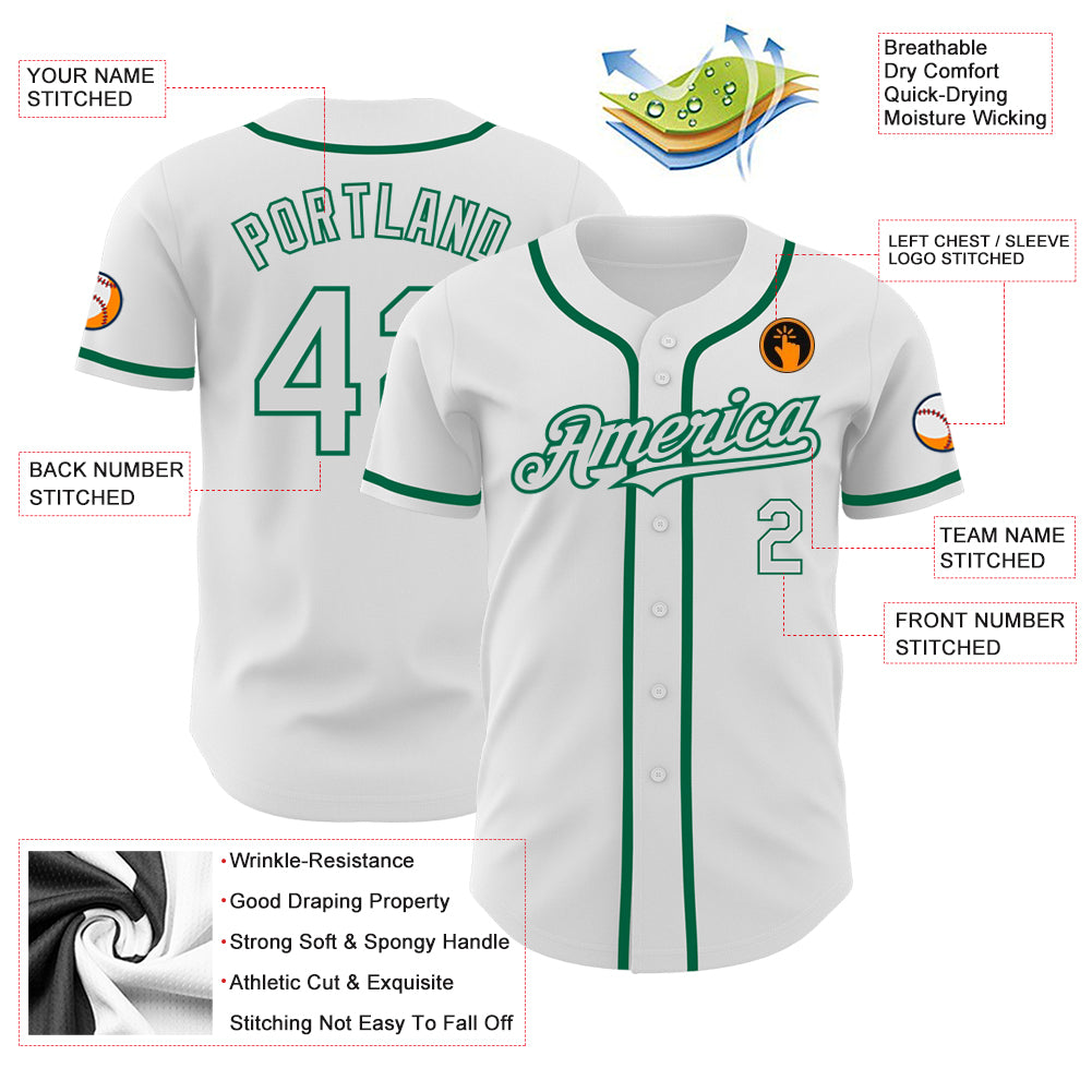 Custom White Baseball Jersey Kelly Green Authentic - FansIdea