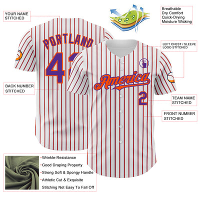 Custom White (Purple Orange Pinstripe) Purple-Orange Authentic Baseball Jersey