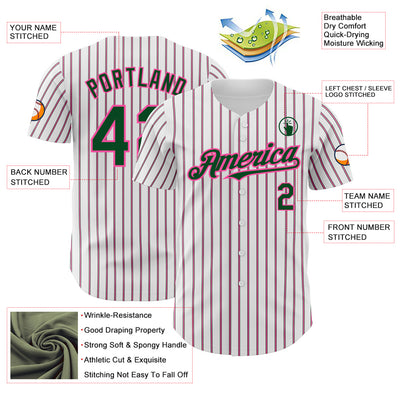 Custom White (Green Pink Pinstripe) Green-Pink Authentic Baseball Jersey