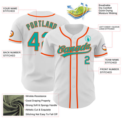 Custom White Aqua-Orange Authentic Baseball Jersey