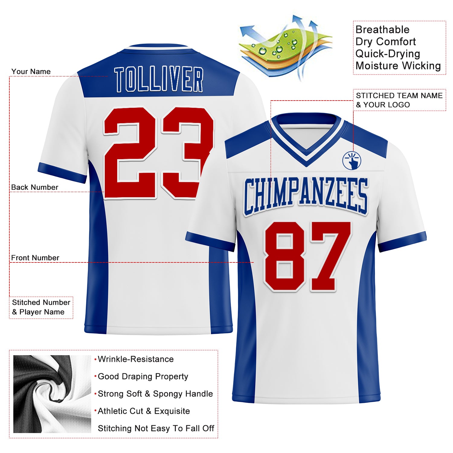 Custom White Red-Royal Authentic Football Jersey