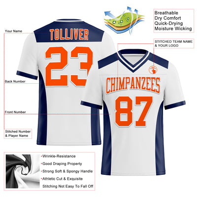 Custom White Orange-Navy Authentic Football Jersey