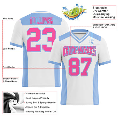 Custom White Pink-Light Blue Authentic Football Jersey