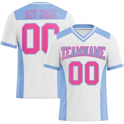 Custom White Pink-Light Blue Authentic Football Jersey