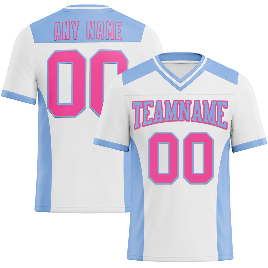 Custom White Pink-Light Blue Authentic Football Jersey