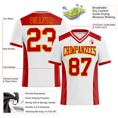 Custom White Red-Gold Authentic Football Jersey