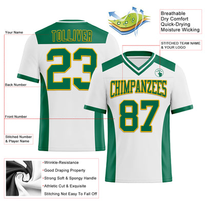 Custom White Kelly Green-Gold Authentic Football Jersey