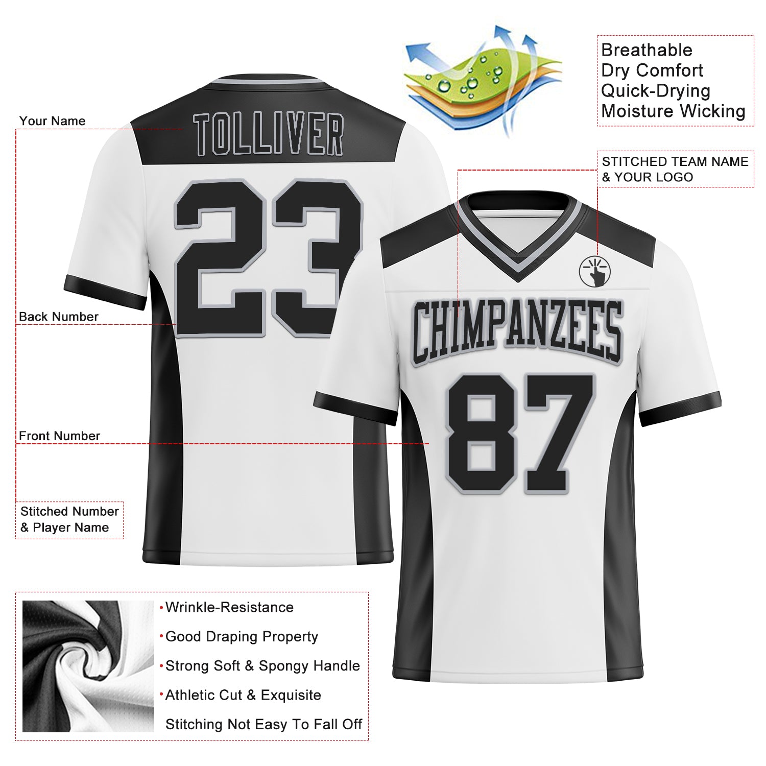 Custom White Black-Gray Authentic Football Jersey