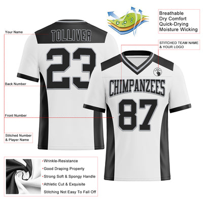 Custom White Black-Gray Authentic Football Jersey