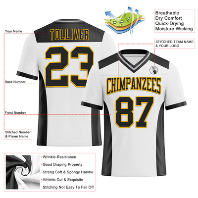 Custom White Black-Gold Authentic Football Jersey
