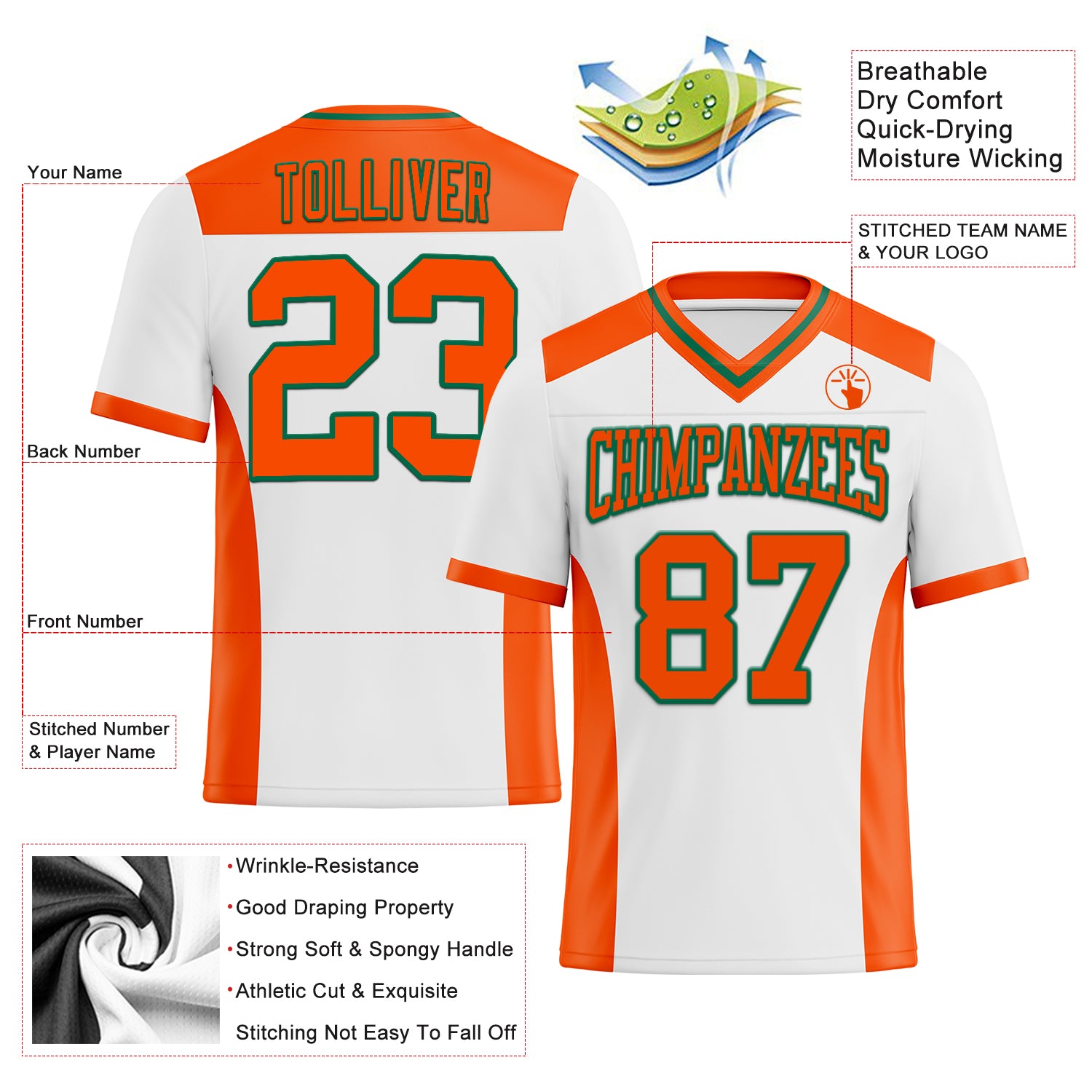 Custom White Orange-Kelly Green Authentic Football Jersey