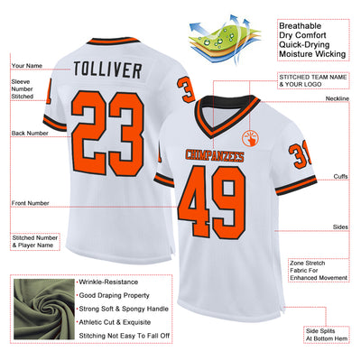 Custom White Orange-Black Mesh Authentic Throwback Football Jersey