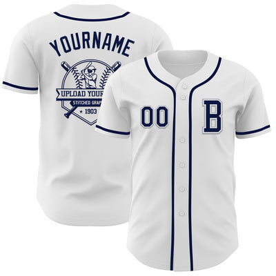 Custom White Navy-Gray Authentic Baseball Jersey