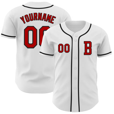 Custom White Red-Black Authentic Baseball Jersey