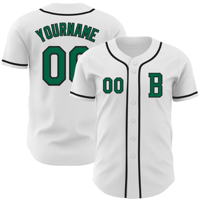 Custom White Kelly Green-Black Authentic Baseball Jersey