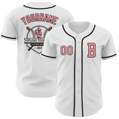 Custom White Medium Pink-Black Authentic Baseball Jersey