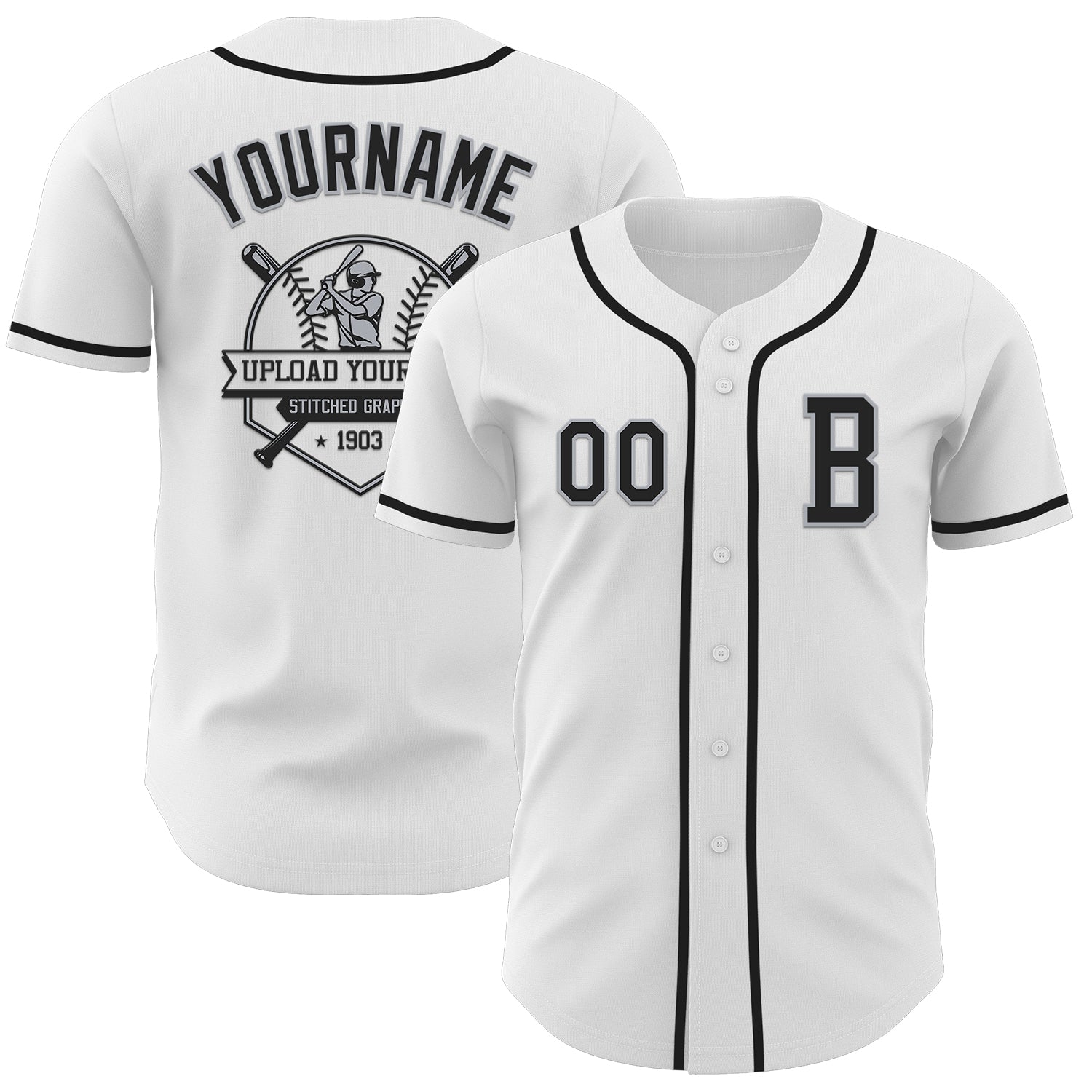 Custom White Black-Gray Authentic Baseball Jersey
