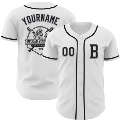 Custom White Black-Gray Authentic Baseball Jersey