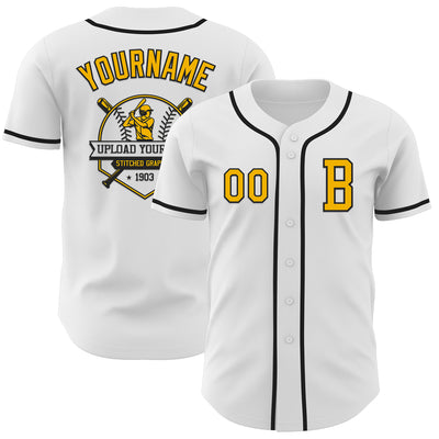 Custom White Gold-Black Authentic Baseball Jersey