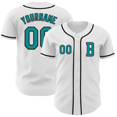 Custom White Teal-Black Authentic Baseball Jersey