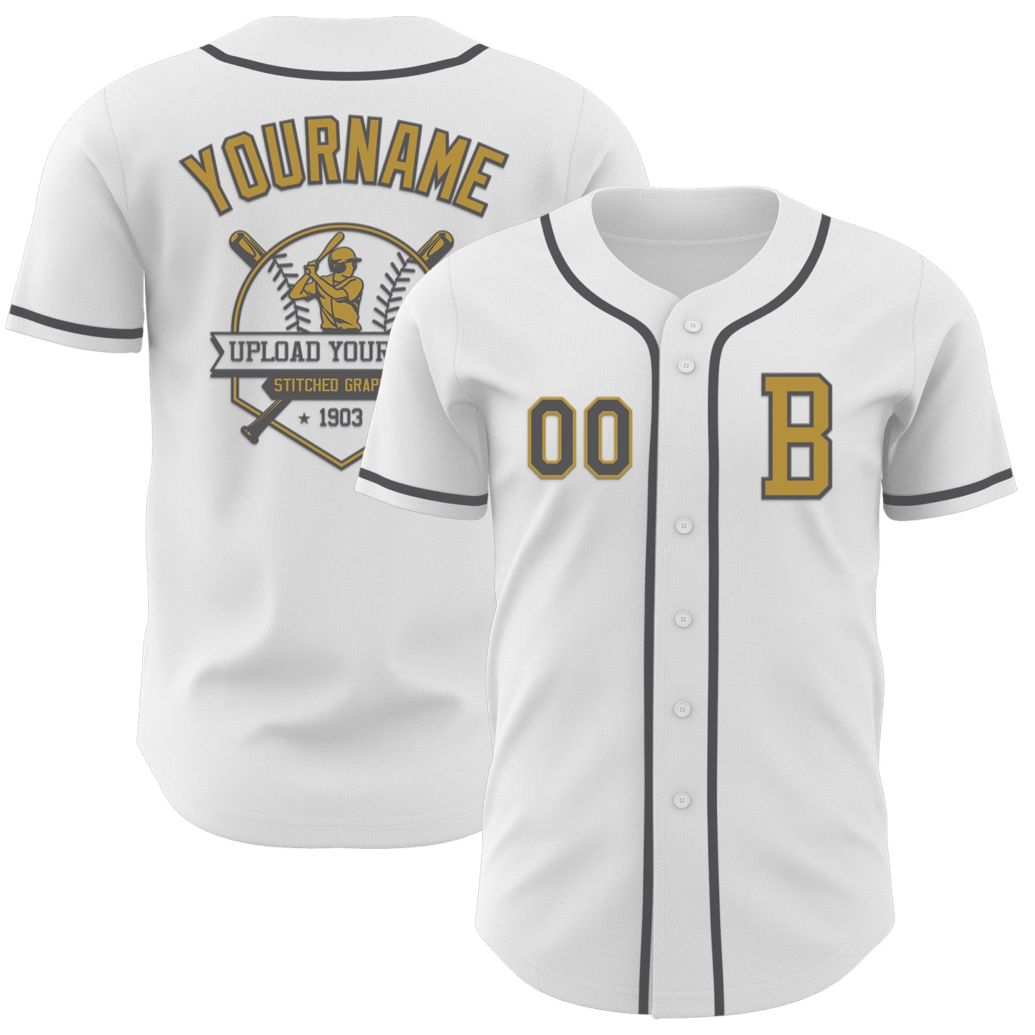 Custom White Steel Gray-Old Gold Authentic Baseball Jersey