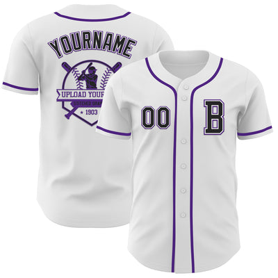 Custom White Black-Purple Authentic Baseball Jersey