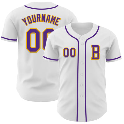 Custom White Purple-Gold Authentic Baseball Jersey