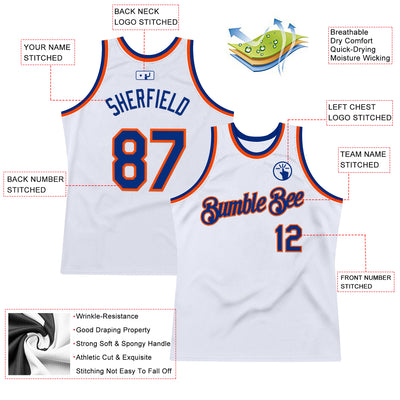Custom White Royal-Orange Authentic Throwback Basketball Jersey