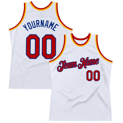 Custom White Red Royal-Gold Authentic Throwback Basketball Jersey
