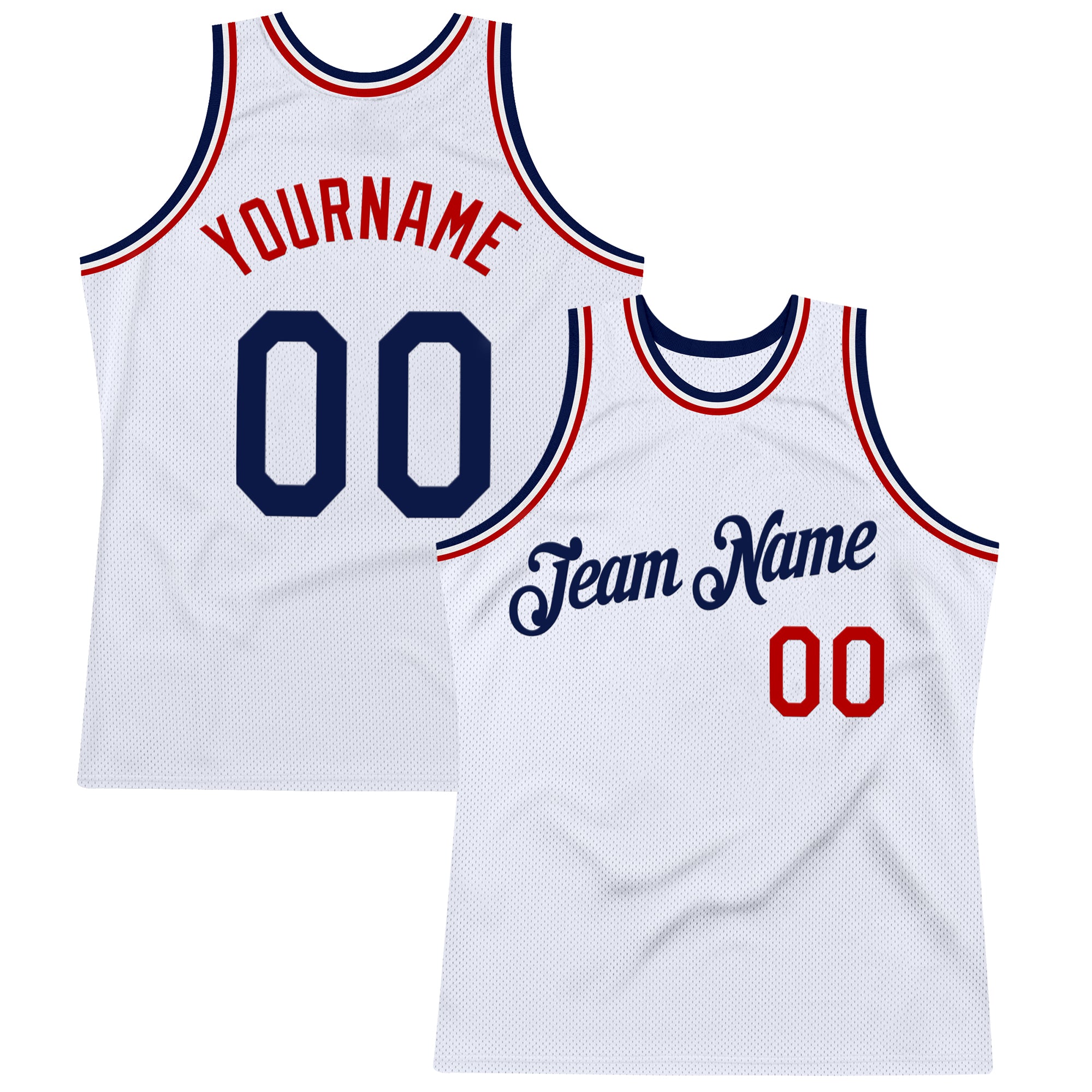 Custom White Navy-Red Authentic Throwback Basketball Jersey