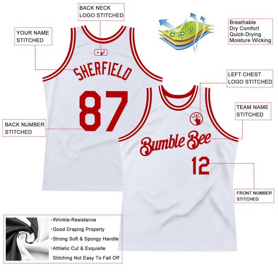 Custom White Red Authentic Throwback Basketball Jersey