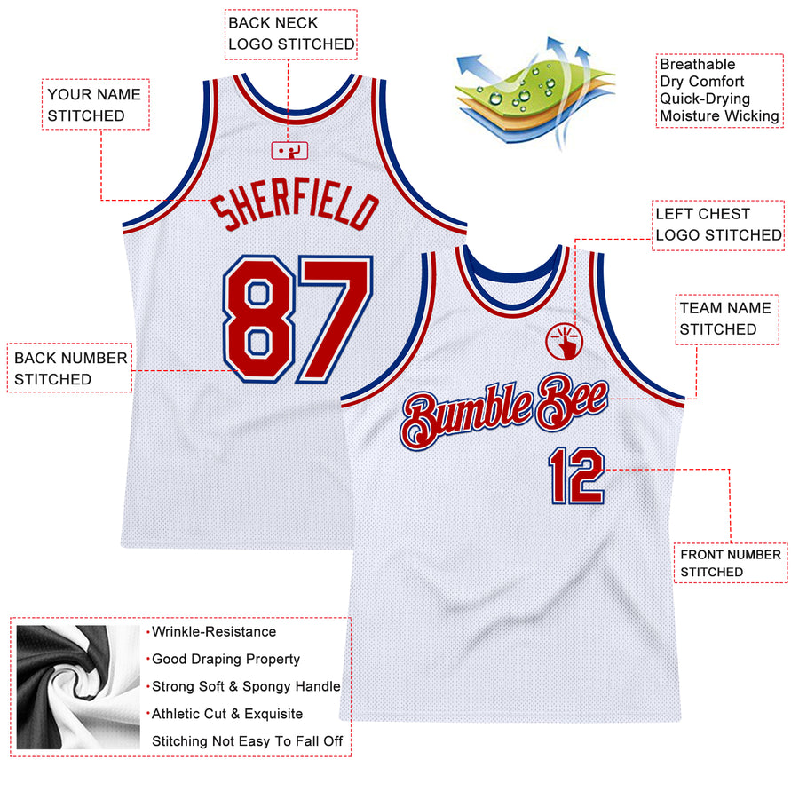 Custom White Red-Royal Authentic Throwback Basketball Jersey