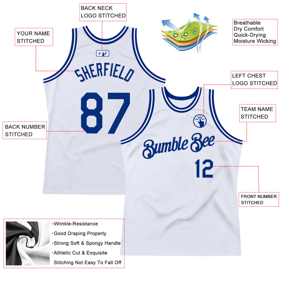 Custom White Royal Authentic Throwback Basketball Jersey